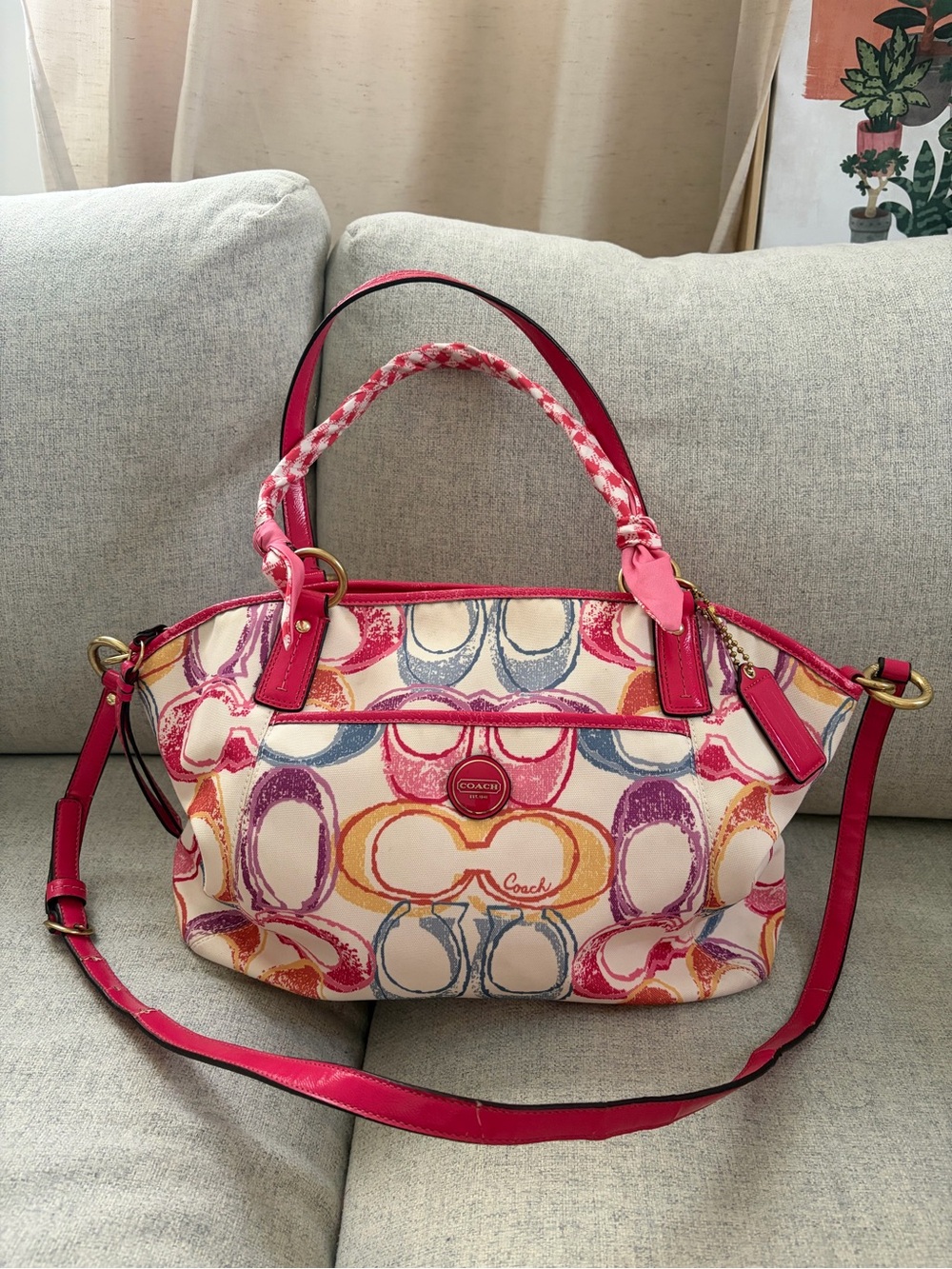 Coach Poppy Dream Tote Bag Purse Pink Signature Print - Canvas & Patent Leather